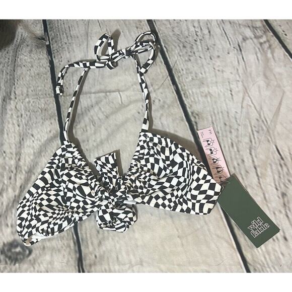 Wild Fable U-Neck Multiway Bikini Top Black/White Check Women's XXS NWT - Picture 7 of 10
